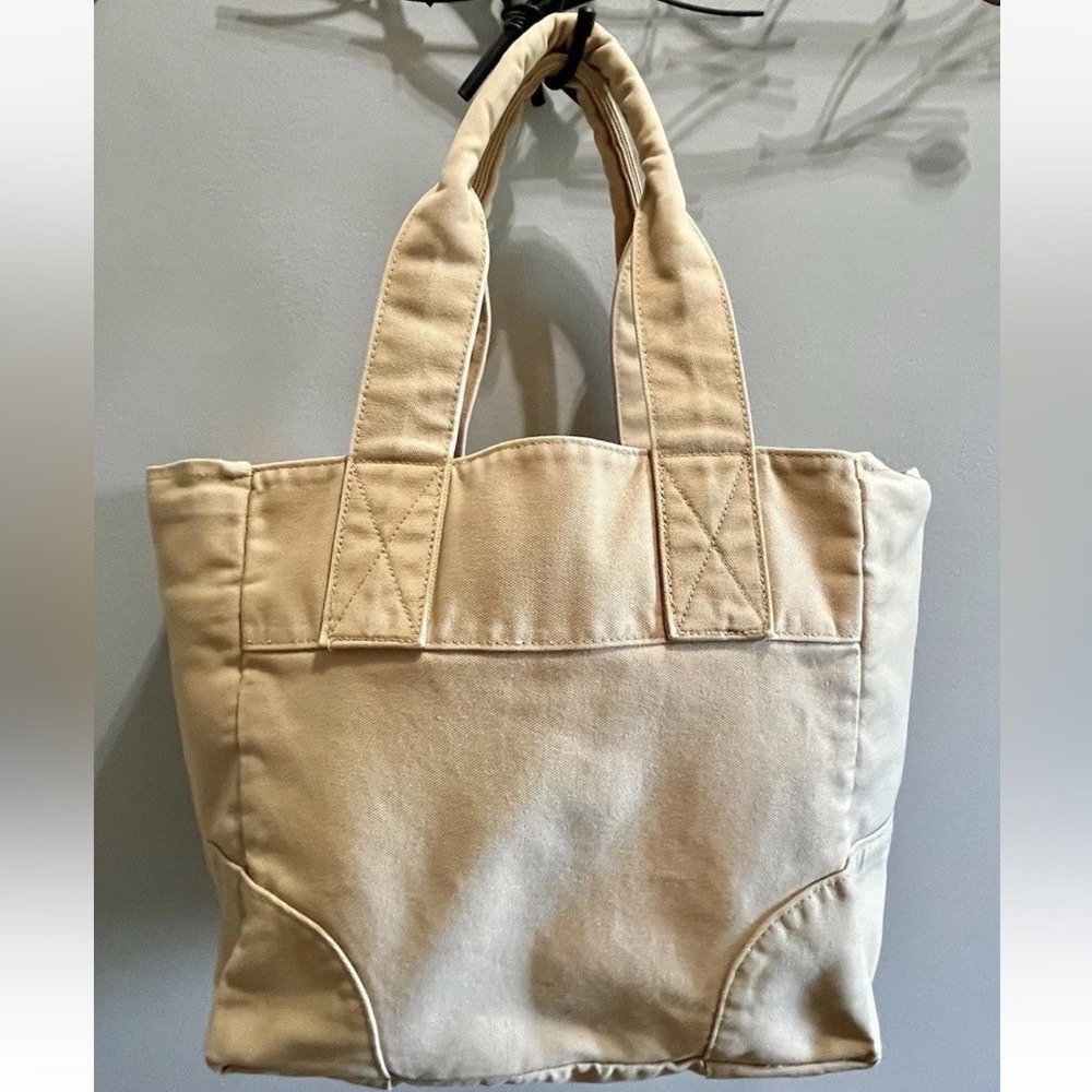 Vintage J.CREW Cotton Canvas Tote Bag - Tan Khaki Large Snap Thick - Picture 3 of 15